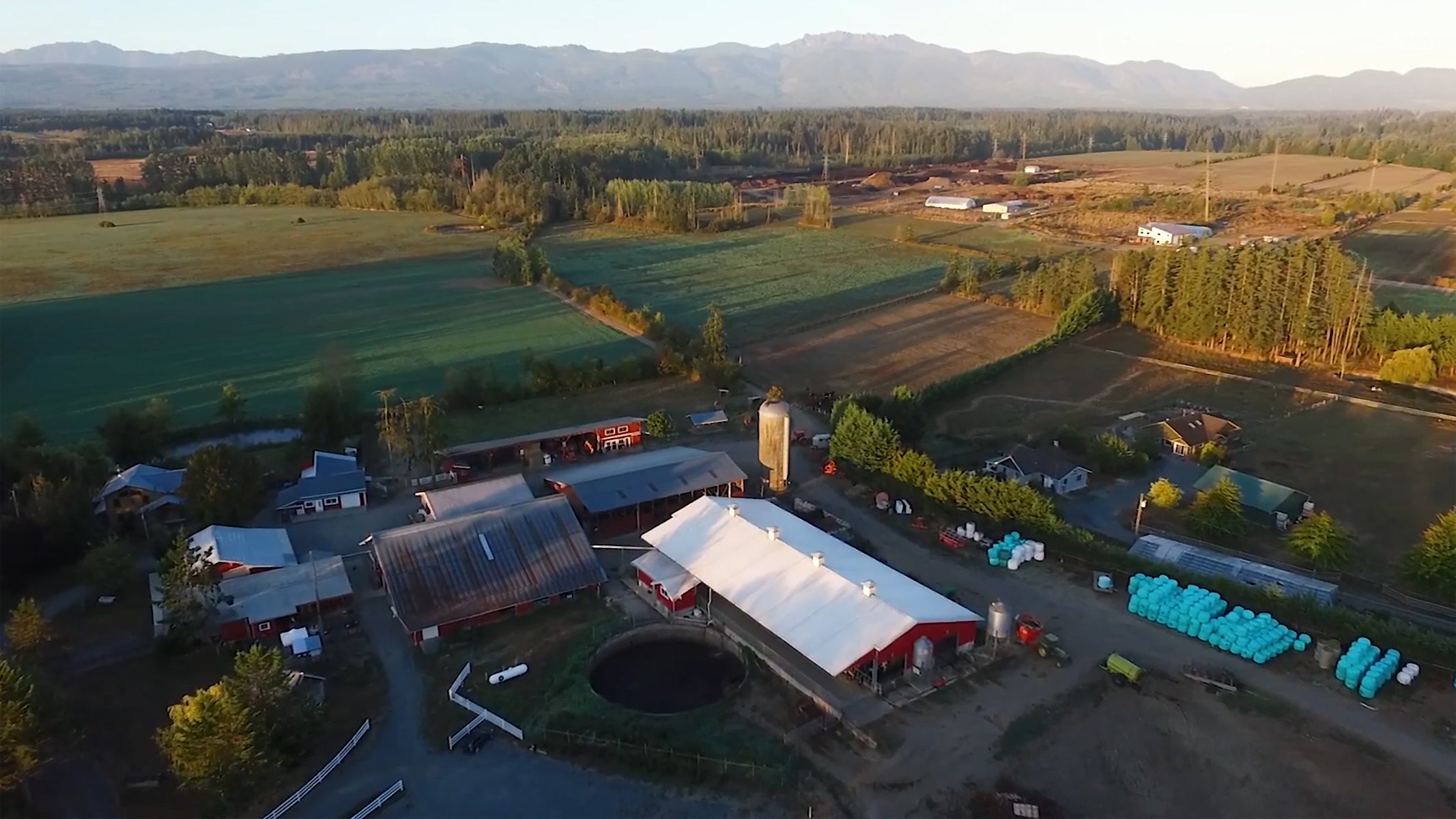 Aerial view of Morningstar Farm & Little Qualicum Cheeseworks.