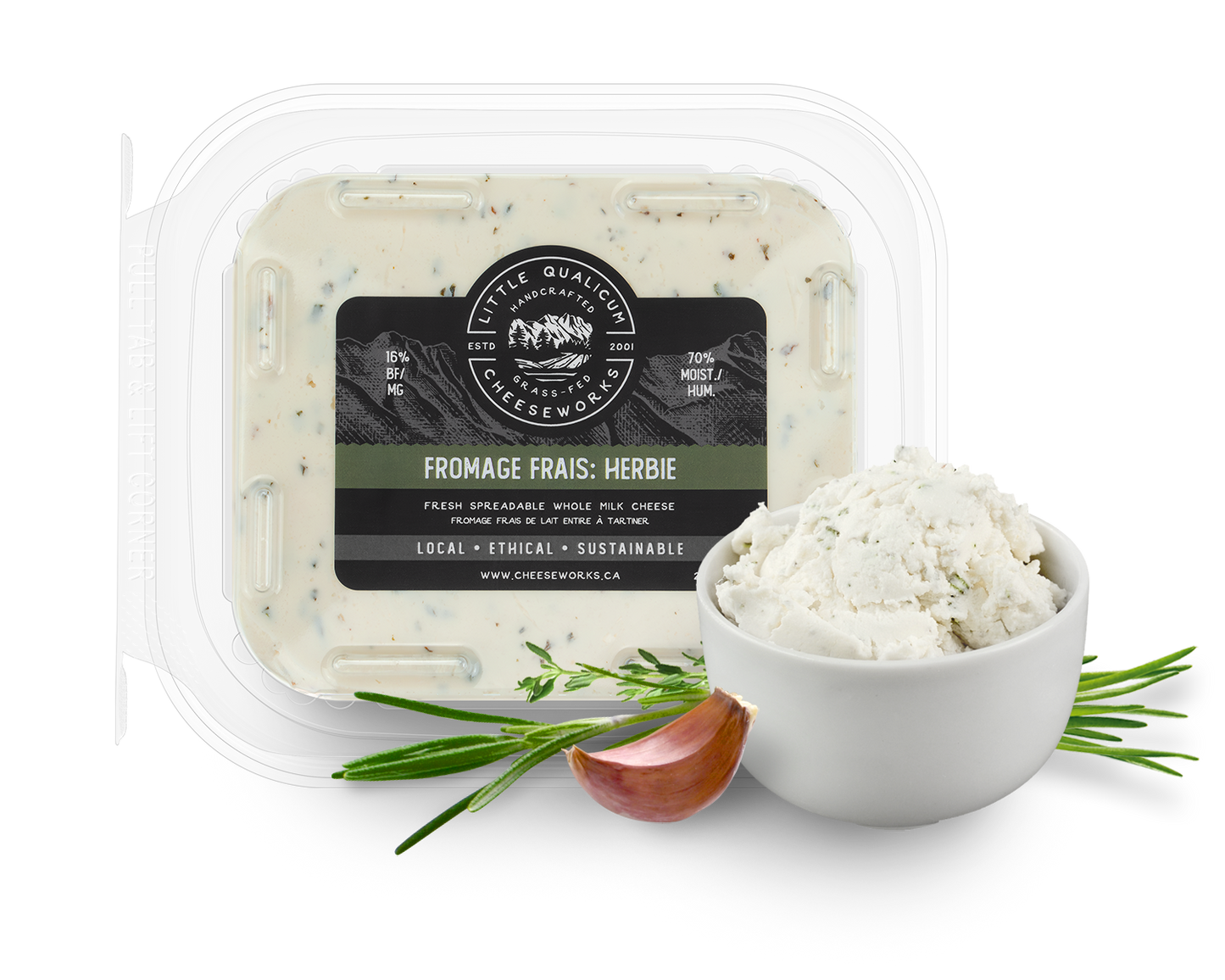 Fromage frais herbie with bowl of cheese and garlic and fresh herbs