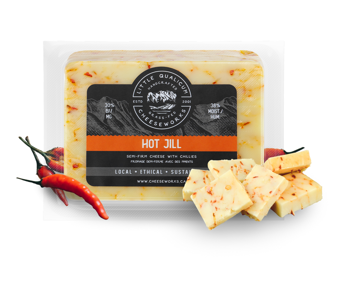 Hot Jill in LQC packaging with chilies and slices of cheese