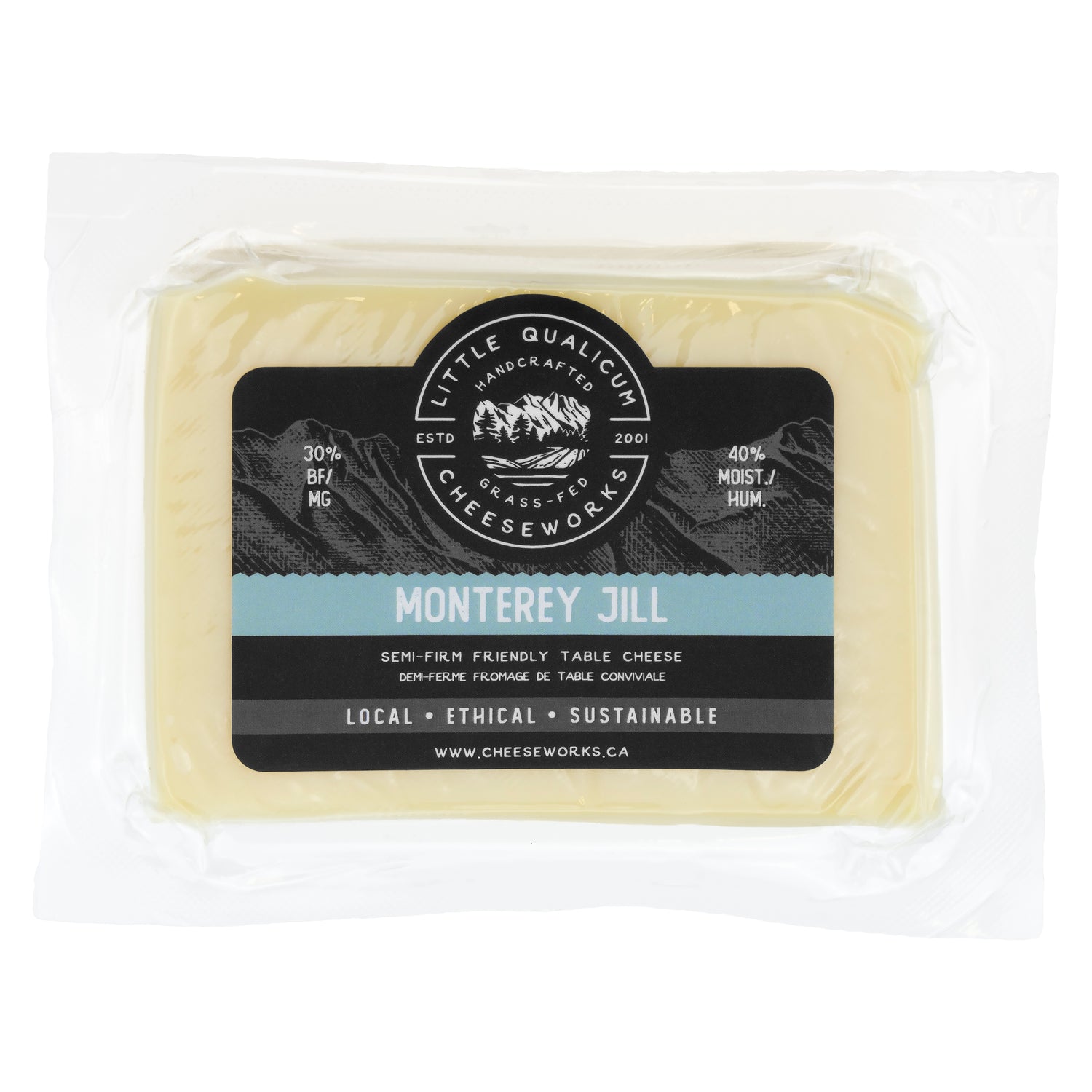 Monterey Jill LQC cheese in vacuum packed packaging with label