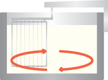 Cutting machinery showing which direction the cutter moves with red arrows