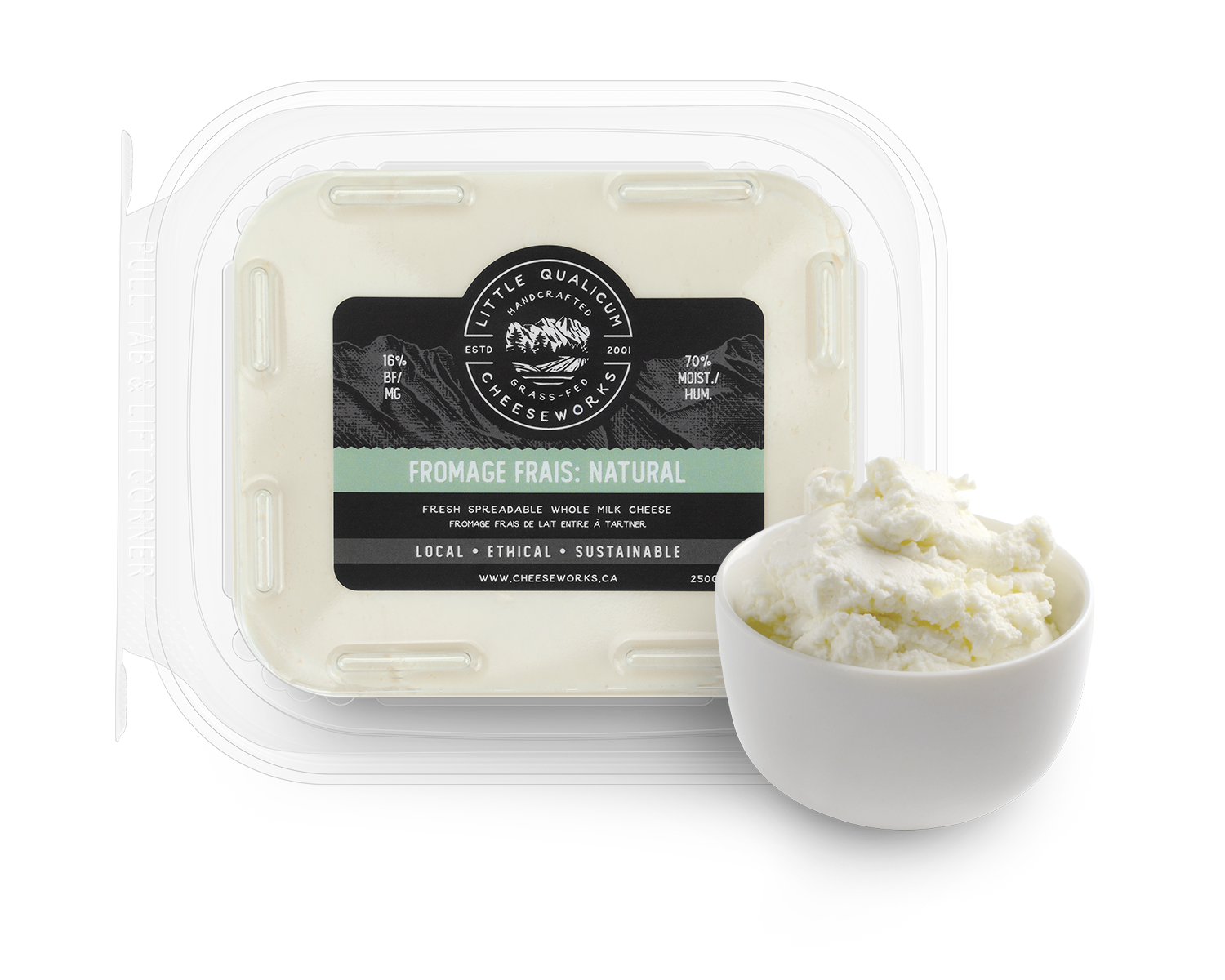 Fromage Frais Natural in LQC packaging with bowl of cheese
