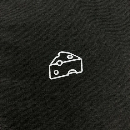 White cheese icon on a black t-shirt